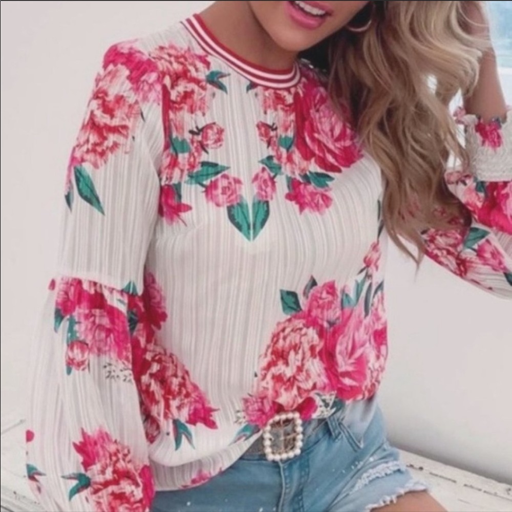 Sheer Chiffon Floral Blouse